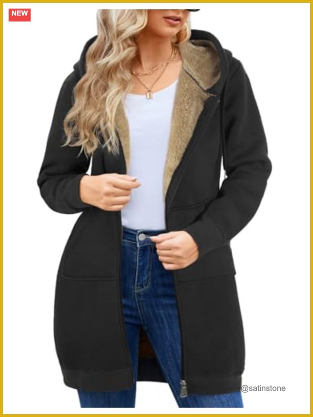 Women Plus Size Zip Up Fleece Hoodie Long Tunic Jacket